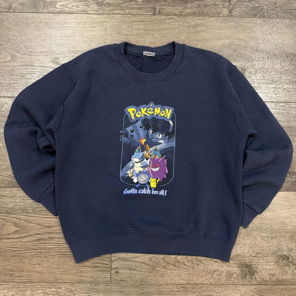 GRAIL! Vintage 1998 Pokรฉmon Gotta Catch Them All Blue Crewneck Sweatshirt Kids L